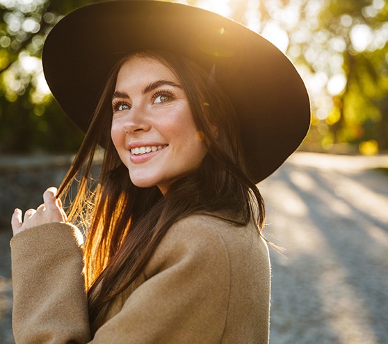 Woman smiling outside